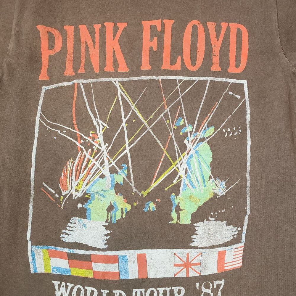 Pink Floyd World Tour ’87 Graphic T-Shirt Brown Size Small Retro Band Tee - Picture 2 of 4